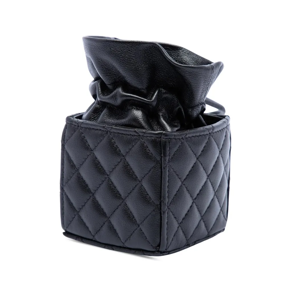 Chanel Mini Quilted Calfskin Drawstring Bucket Bag Black Leather Very good - Back View