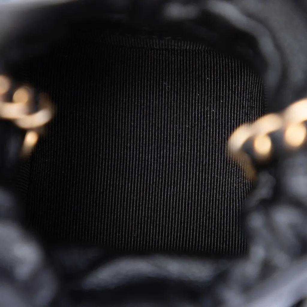 Chanel Mini Quilted Calfskin Drawstring Bucket Bag Black Leather Very good - Model View