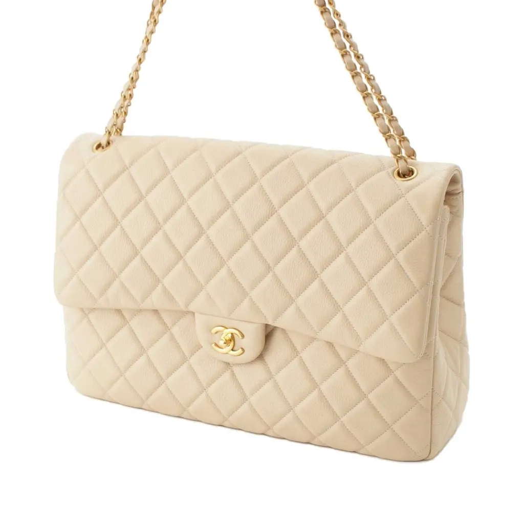 Chanel XXL Quilted Lambskin Single Flap Beige Leather Very good - Inside View