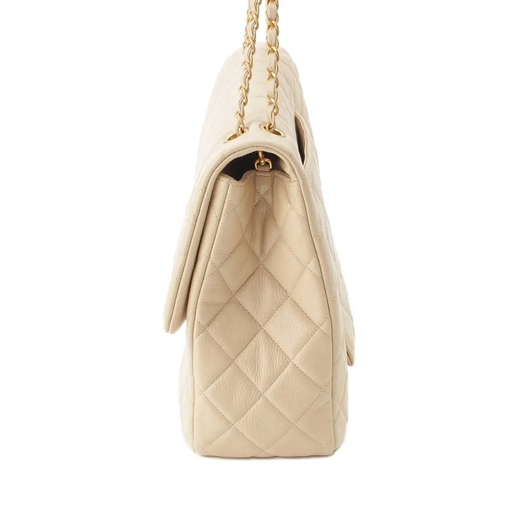 Chanel XXL Quilted Lambskin Single Flap Beige Leather Very good - Model View
