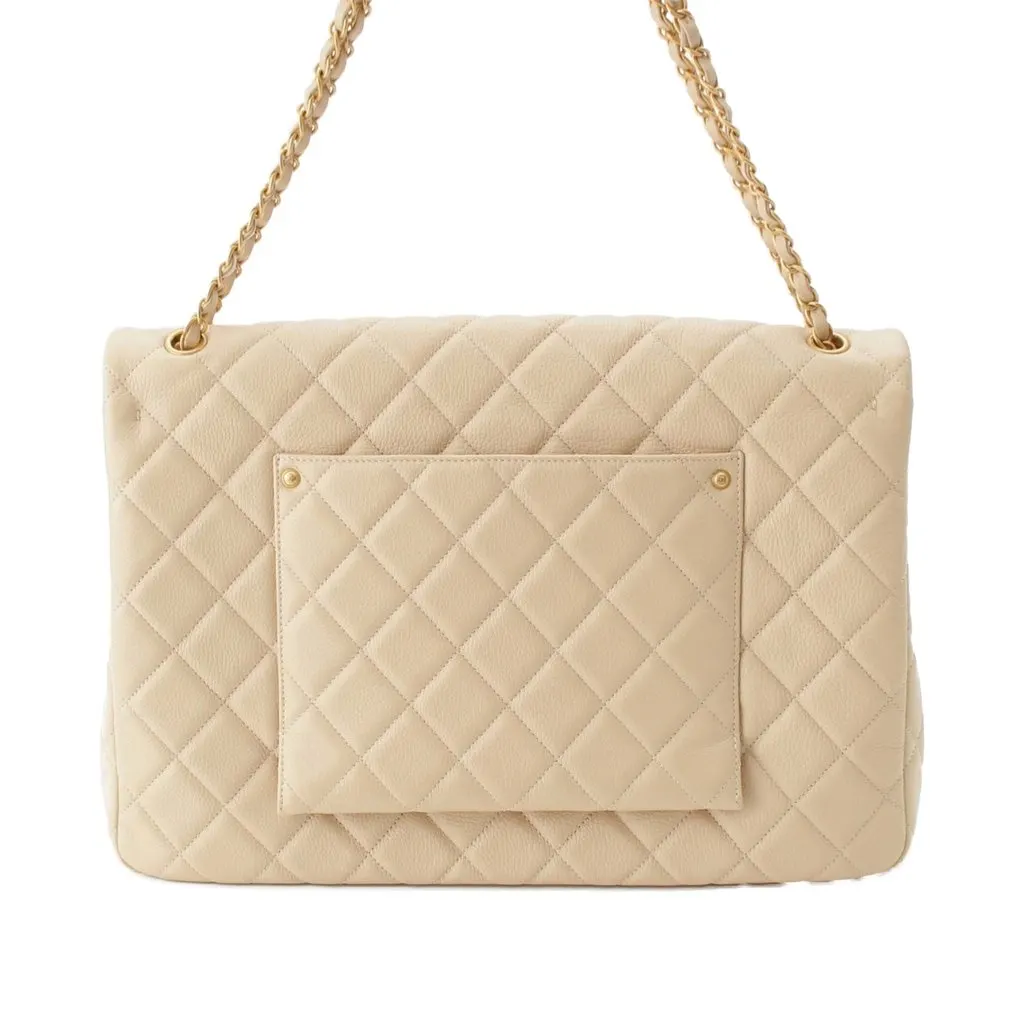 Chanel XXL Quilted Lambskin Single Flap Beige Leather Very good - Box View