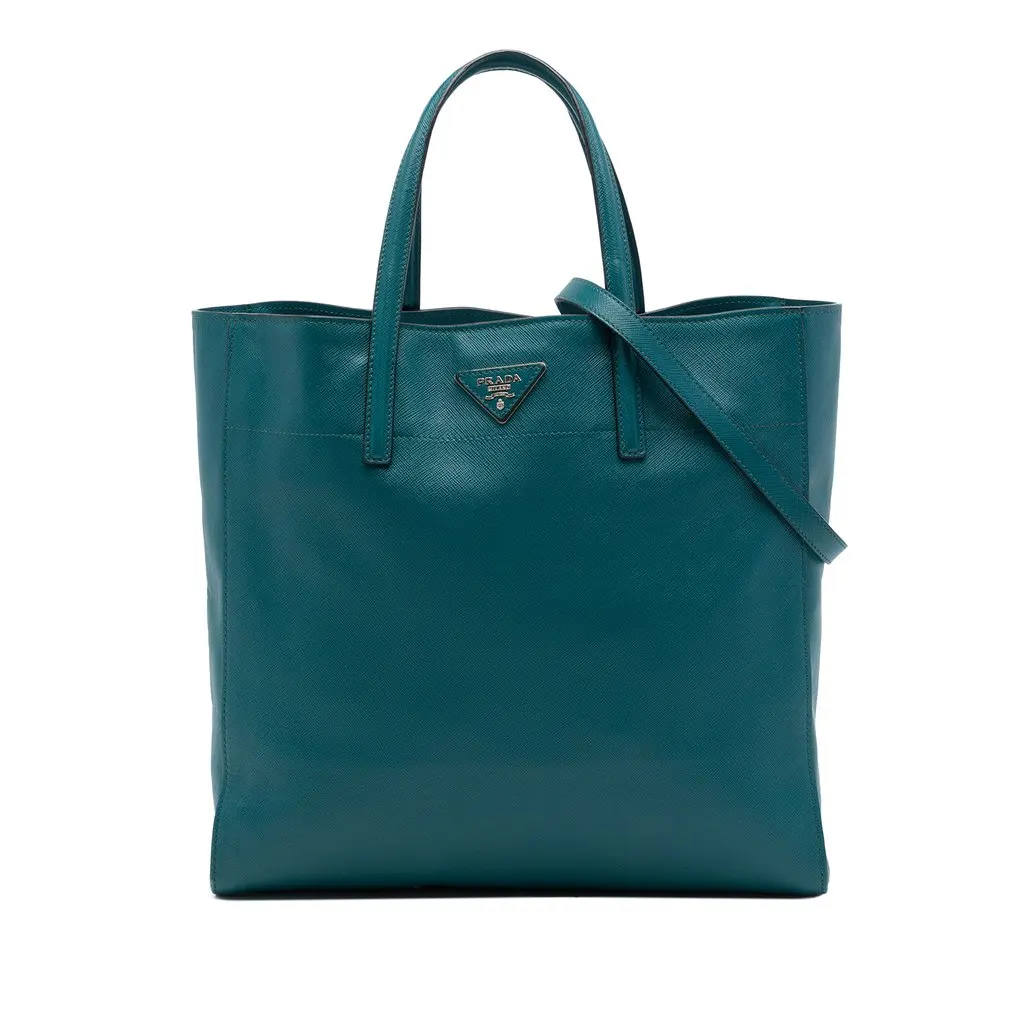 Prada Saffiano Soft Triple Pocket Tote Blue Leather Very good - Front View