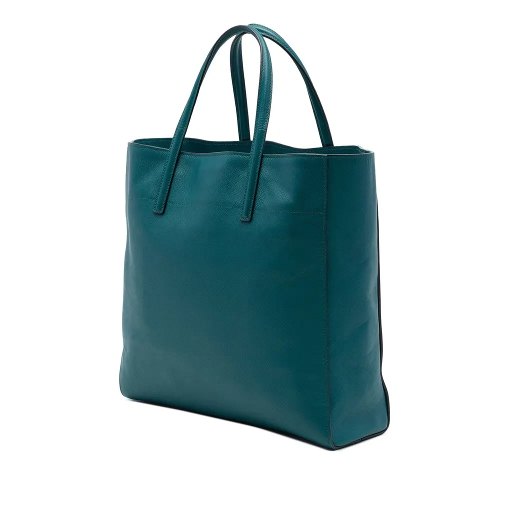 Prada Saffiano Soft Triple Pocket Tote Blue Leather Very good - Back View
