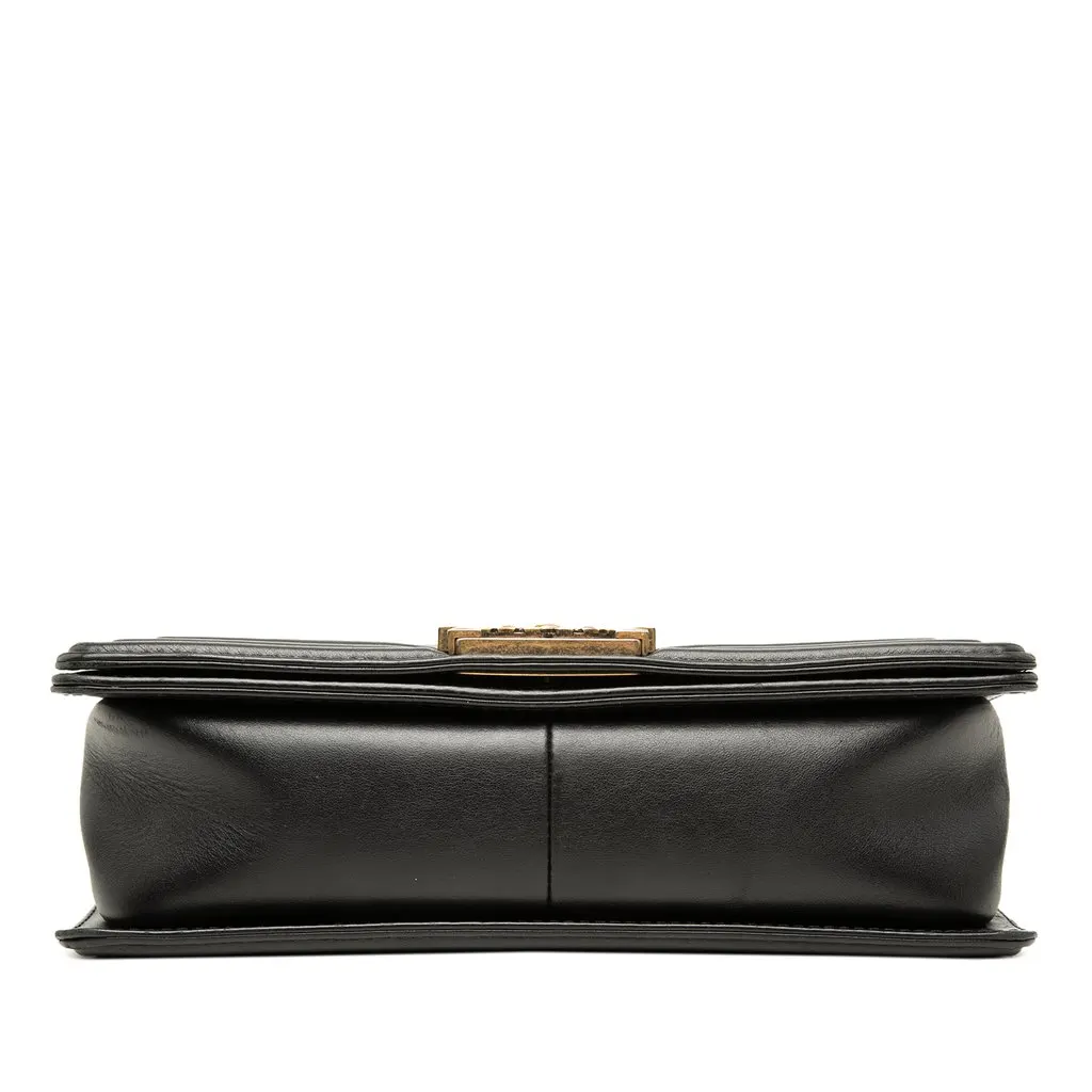 Chanel Old Medium Quilted Lambskin Gripoix Boy Flap Black Leather Very good - Inside View