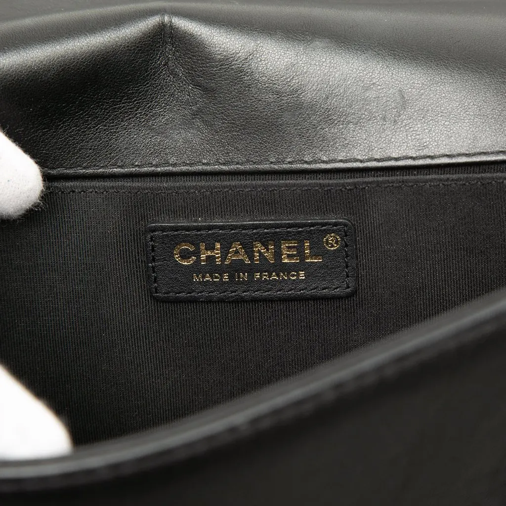 Chanel Old Medium Quilted Lambskin Gripoix Boy Flap Black Leather Very good - Box View