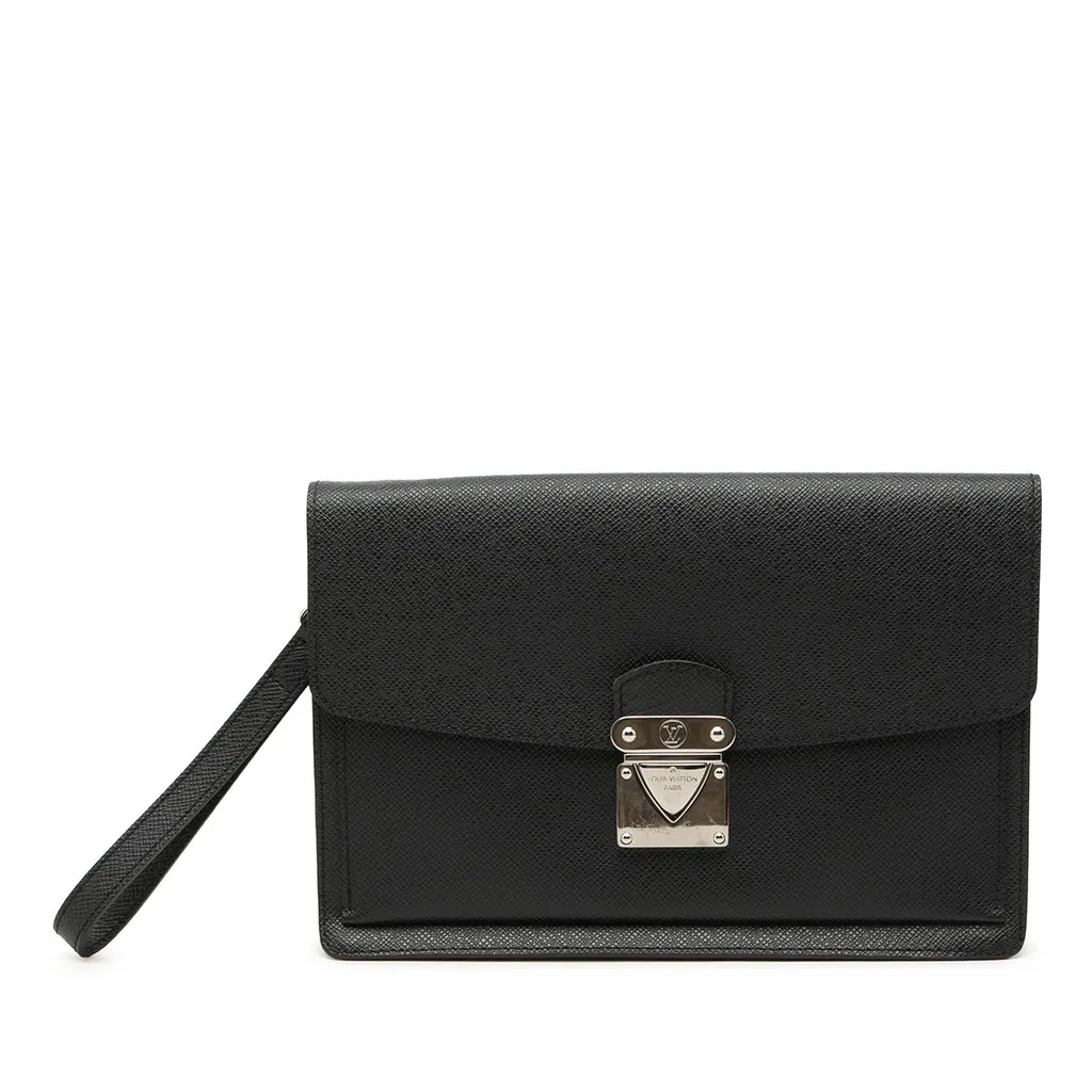 Louis Vuitton Taiga Belaia Clutch Black Leather Very good - Front View
