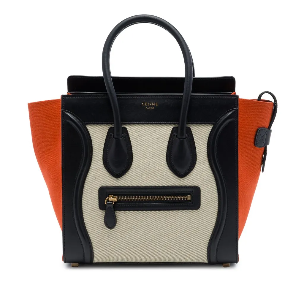 Celine Micro Tricolor Canvas and Leather Luggage Tote Brown Canvas Very good - Front View