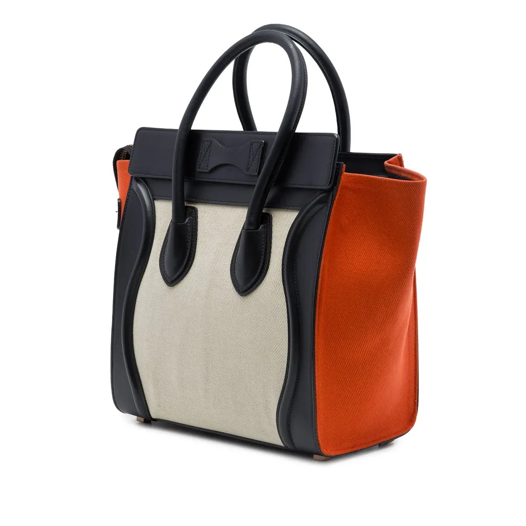 Celine Micro Tricolor Canvas and Leather Luggage Tote Brown Canvas Very good - Back View