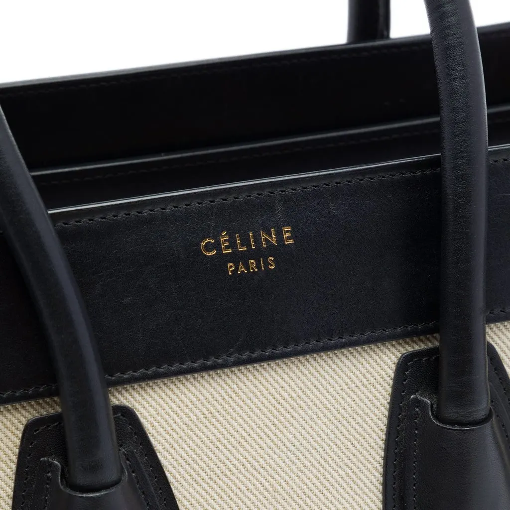 Celine Micro Tricolor Canvas and Leather Luggage Tote Brown Canvas Very good - Box View