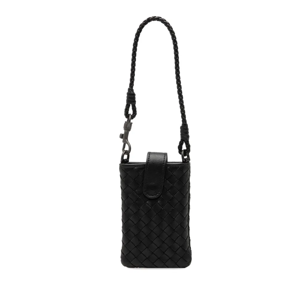 Bottega Veneta Nappa Intrecciato Phone Holder Black Leather Very good - Front View