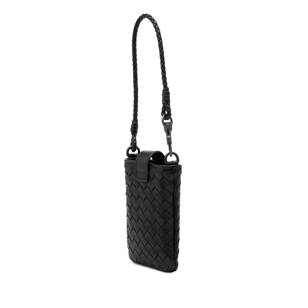 Bottega Veneta Nappa Intrecciato Phone Holder Black Leather Very good - Back View