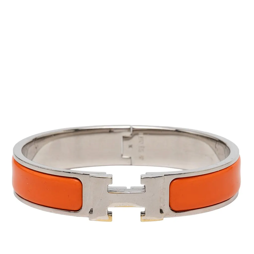 Hermès Narrow Enamel Clic H Bracelet PM Orange Very good - Front View