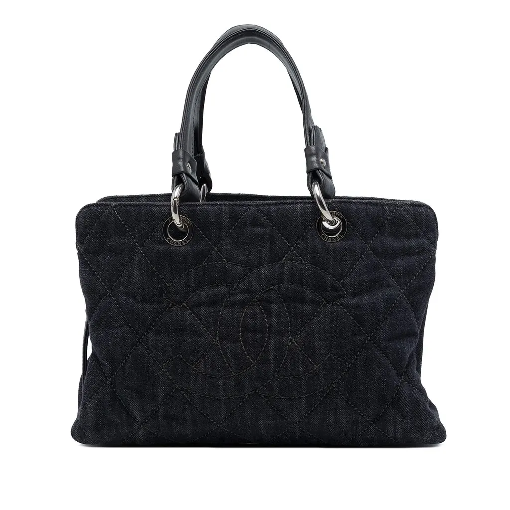 Chanel CC Quilted Denim Timeless Tote Black Denim Very good - Front View