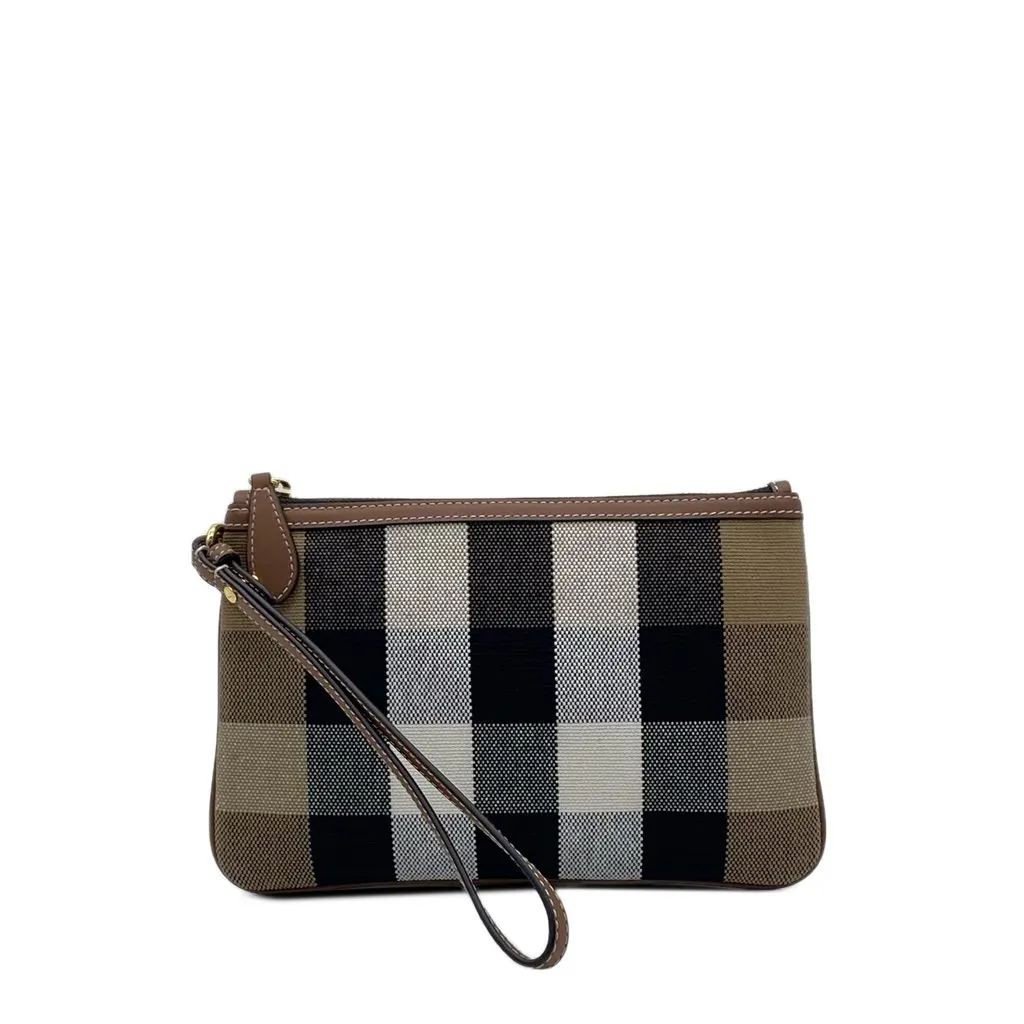 Burberry House Check Canvas Peyton Wristlet Pouch Brown Canvas Very good - Front View