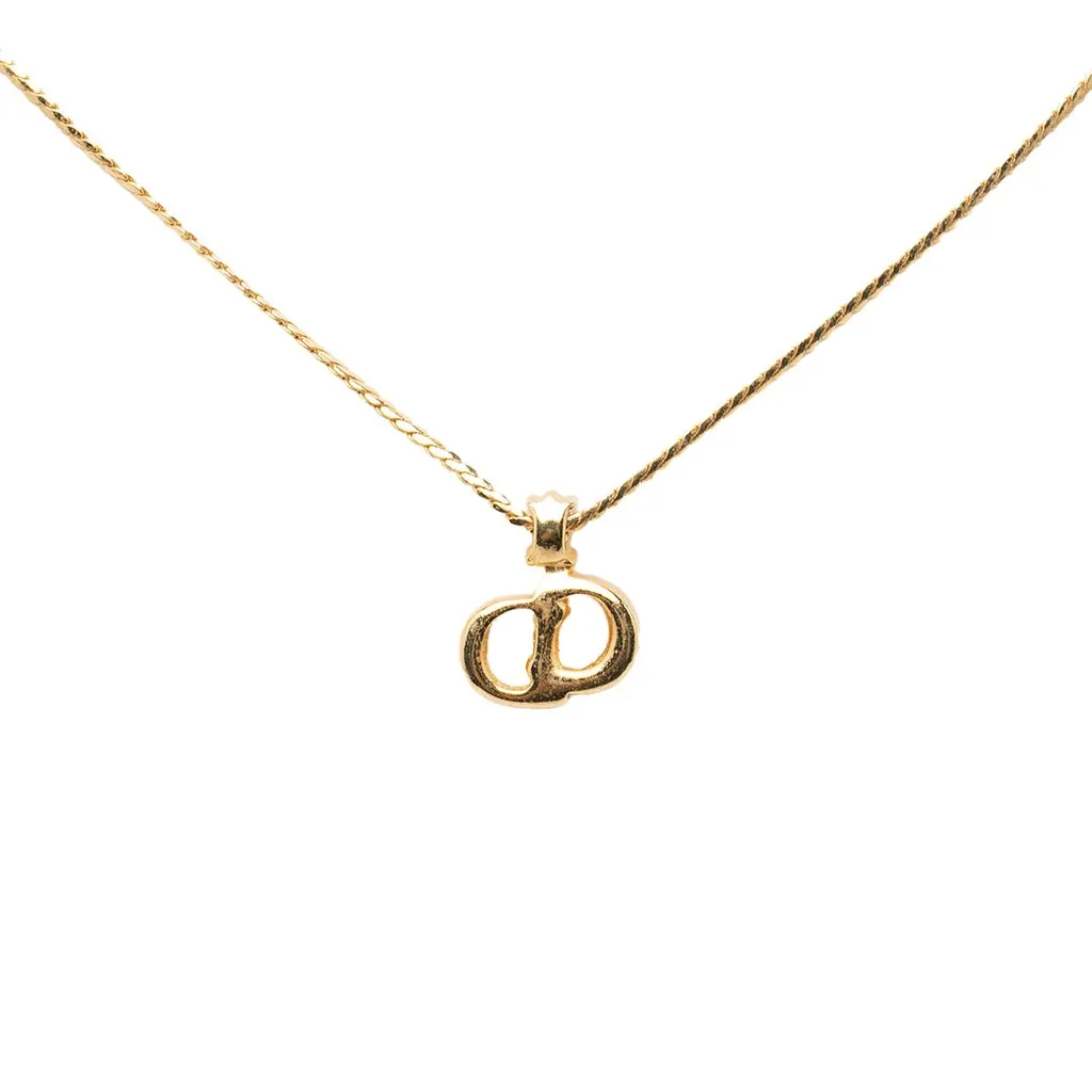 Dior Gold Plated Strass CD Logo Pendant Necklace Gold Metal Very good - Back View
