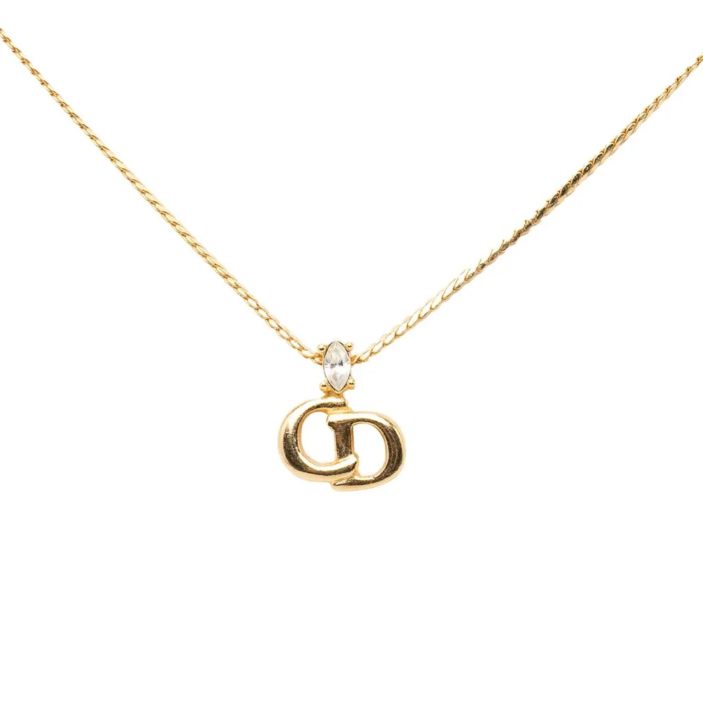 Dior Gold Plated Strass CD Logo Pendant Necklace Gold Metal Very good - Inside View