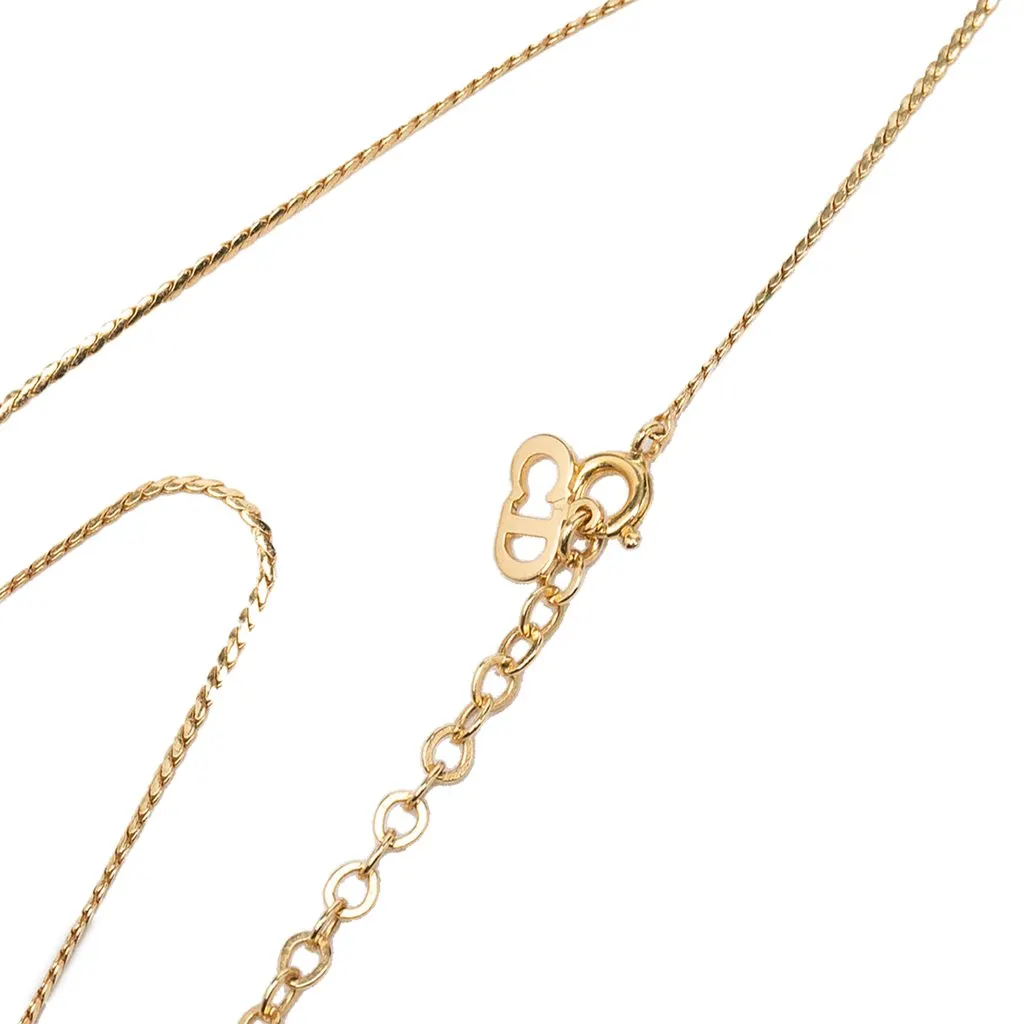 Dior Gold Plated Strass CD Logo Pendant Necklace Gold Metal Very good - Model View