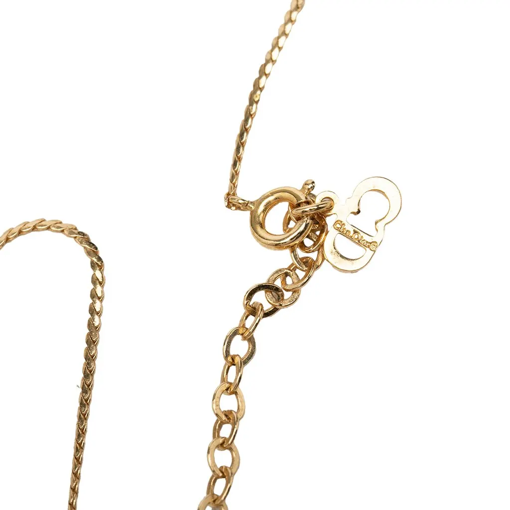 Dior Gold Plated Strass CD Logo Pendant Necklace Gold Metal Very good - Box View