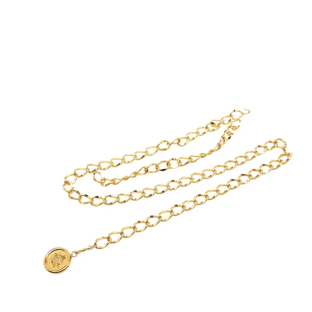 Chanel Gold Plated CC Medallion Chain Belt Gold Metal Very good - Front View