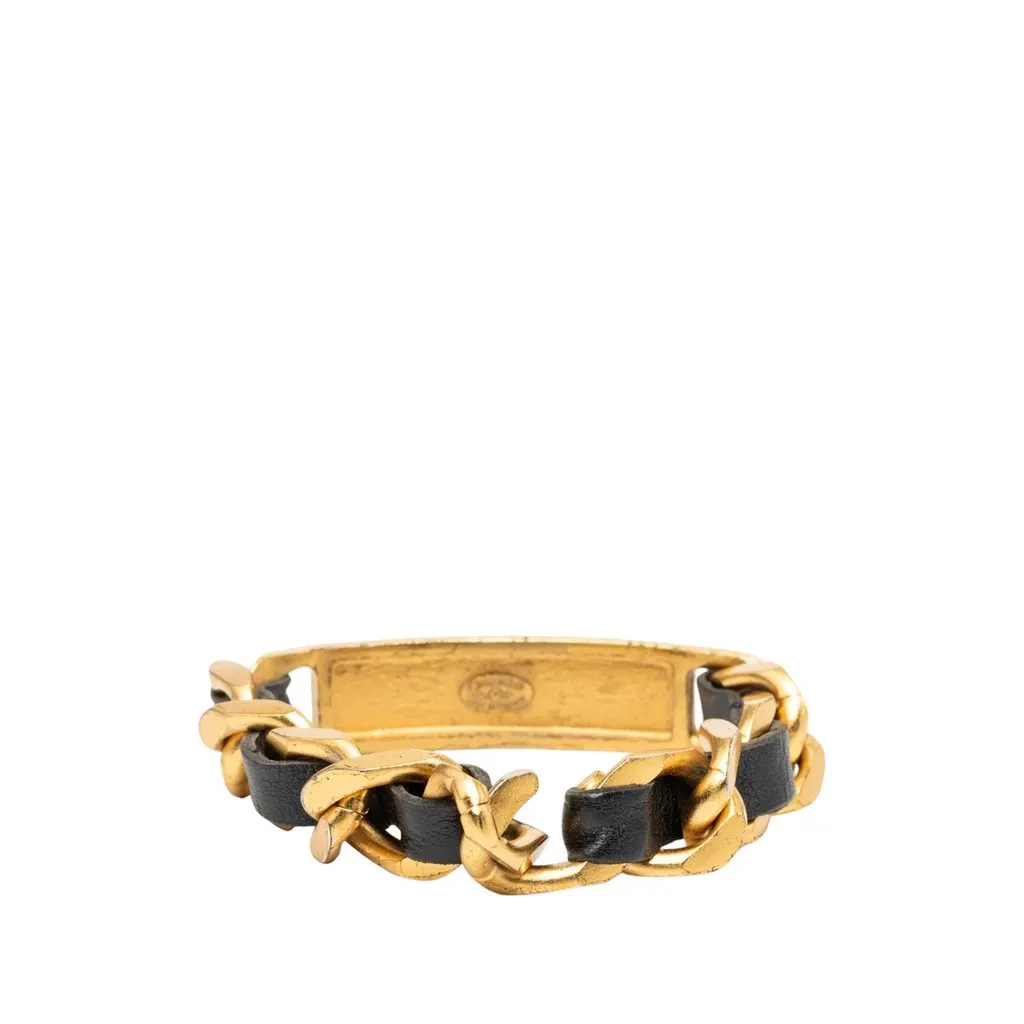 Chanel Gold Plated and Calfskin Logo Plate Chain Bracelet Gold Metal Very good - Inside View