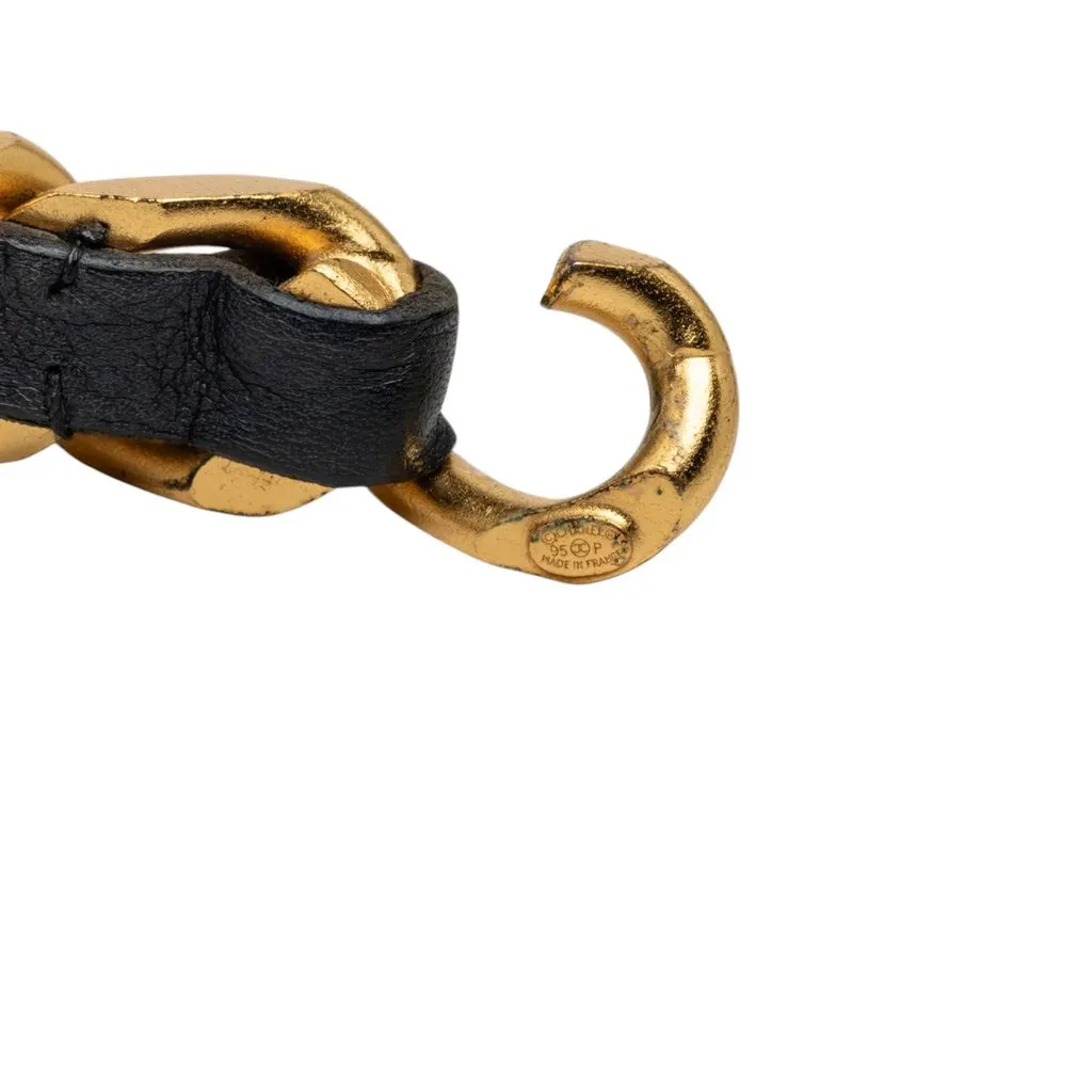 Chanel Gold Plated and Calfskin Logo Plate Chain Bracelet Gold Metal Very good - Box View