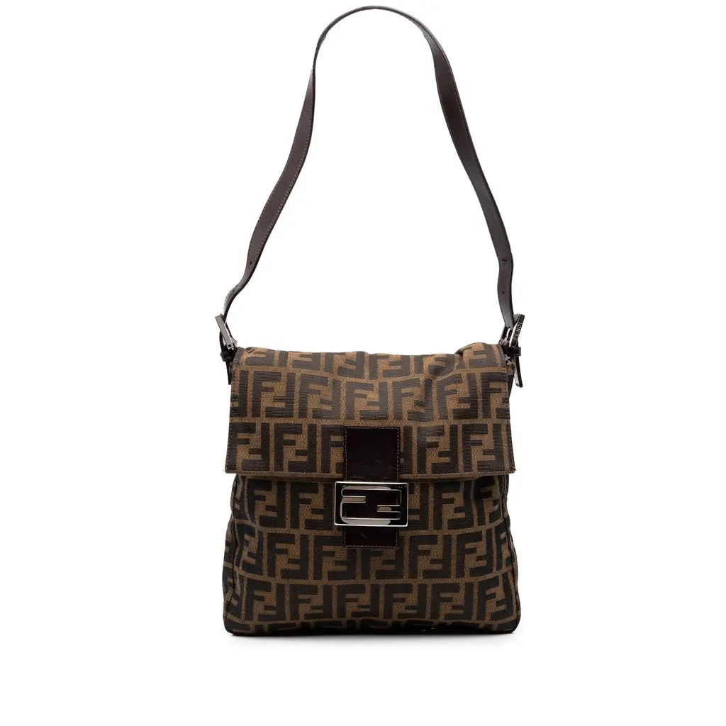 Fendi Zucca Canvas Shoulder Bag Brown Canvas Good - Front View
