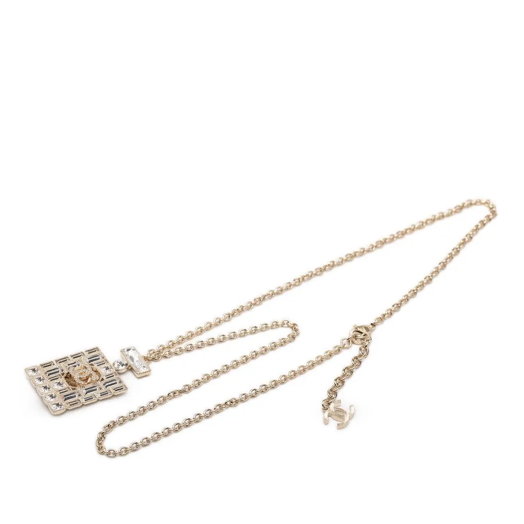 Chanel CC Gold Plated Strass Perfume Bottle Pendant Necklace Gold Metal Very good - Front View