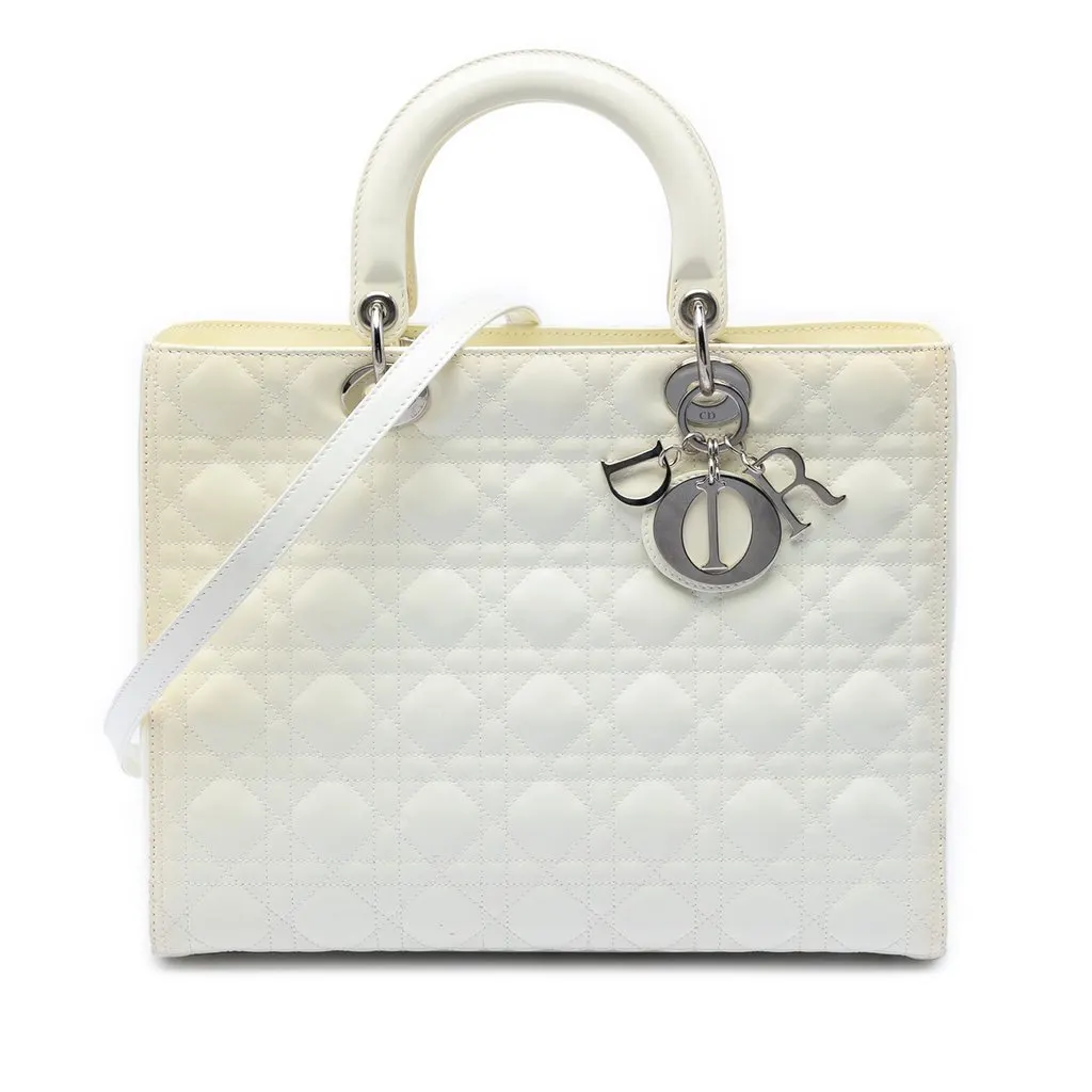 Dior Large Lambskin Cannage Lady Dior White Leather Very good - Front View