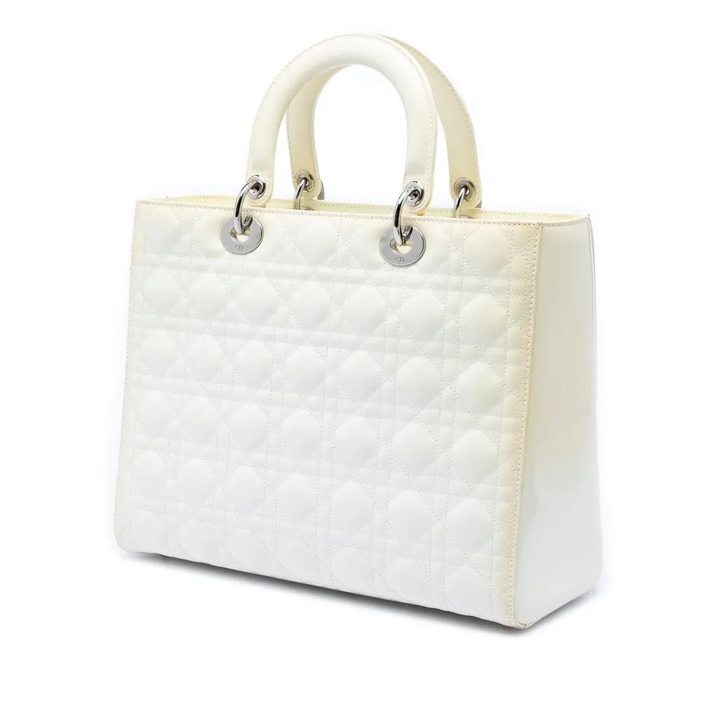 Dior Large Lambskin Cannage Lady Dior White Leather Very good - Back View
