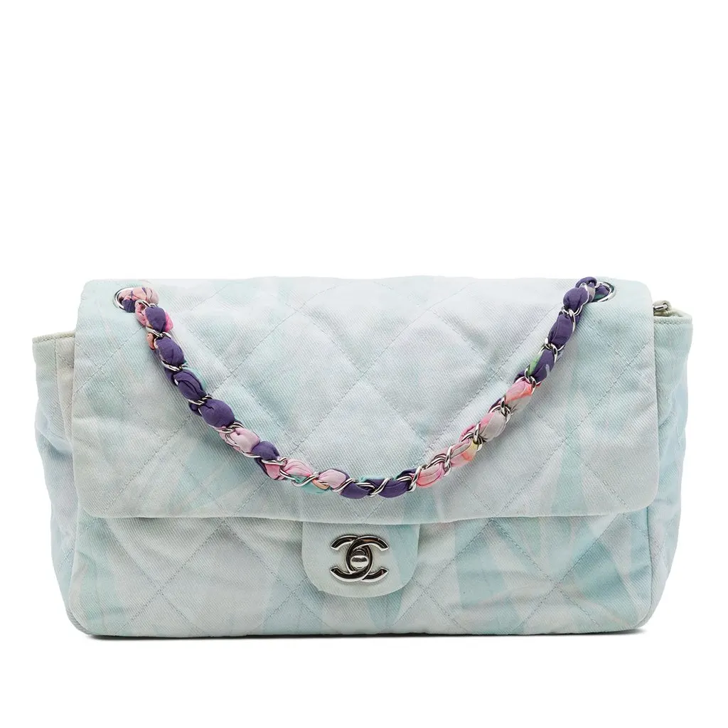 Chanel CC Quilted Printed Denim Jungle Jeans Flap Blue Very good - Front View