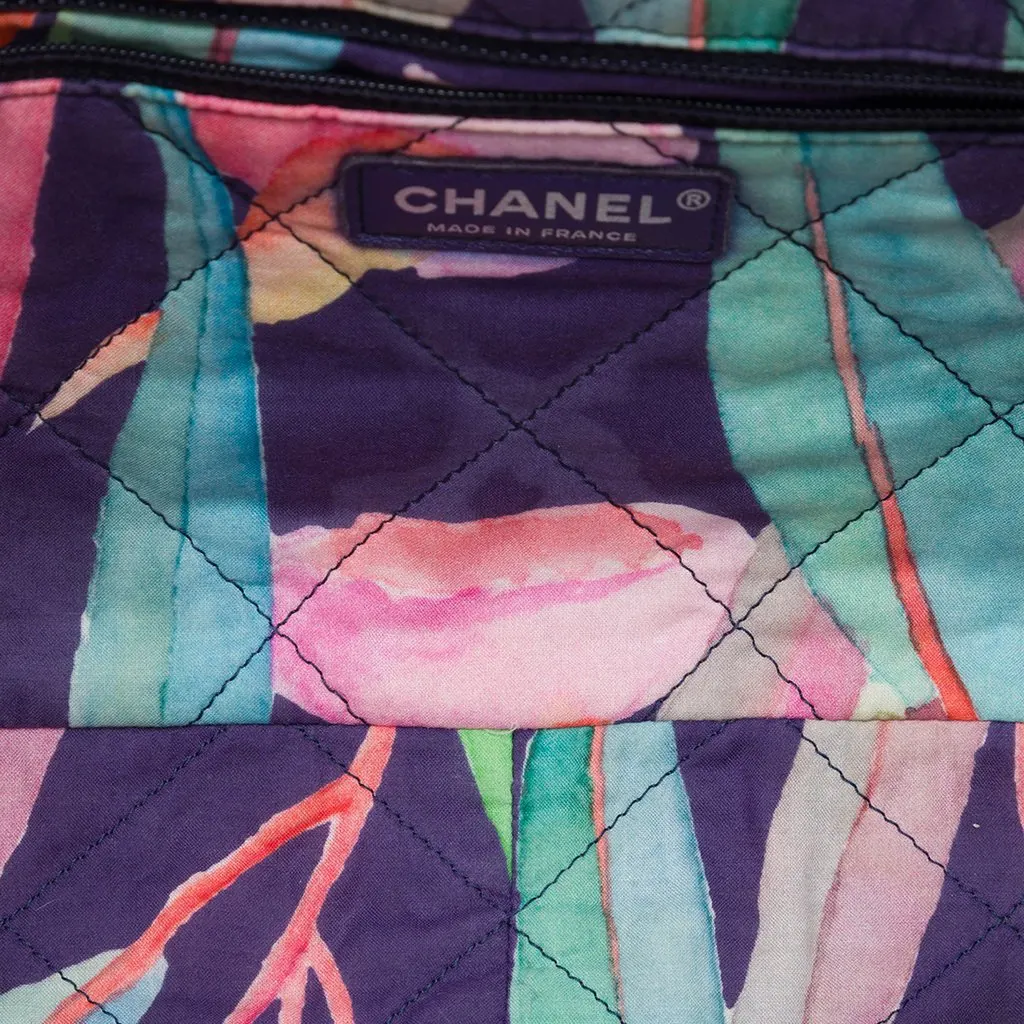 Chanel CC Quilted Printed Denim Jungle Jeans Flap Blue Very good - Model View