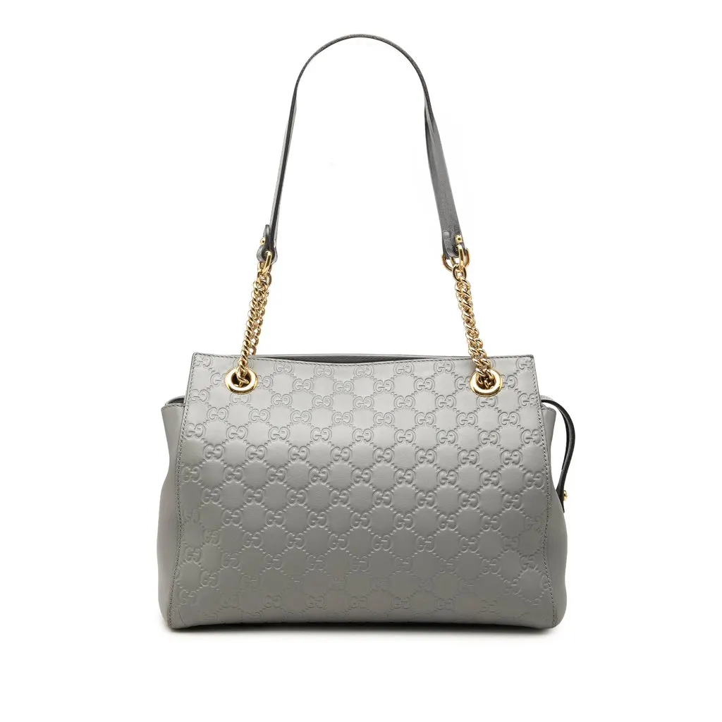 Gucci Medium Guccissima Soft Shoulder Bag Grey Leather Good - Front View