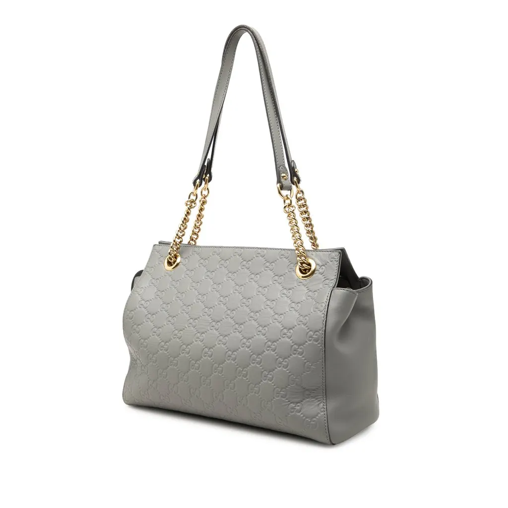 Gucci Medium Guccissima Soft Shoulder Bag Grey Leather Good - Back View