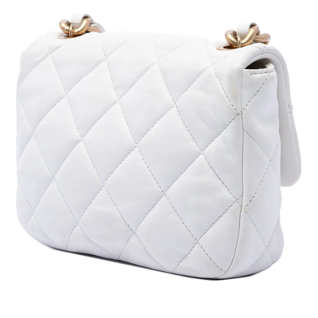 Chanel Mini Quilted Lambskin Lacquered Chain Flap White Leather Very good - Back View