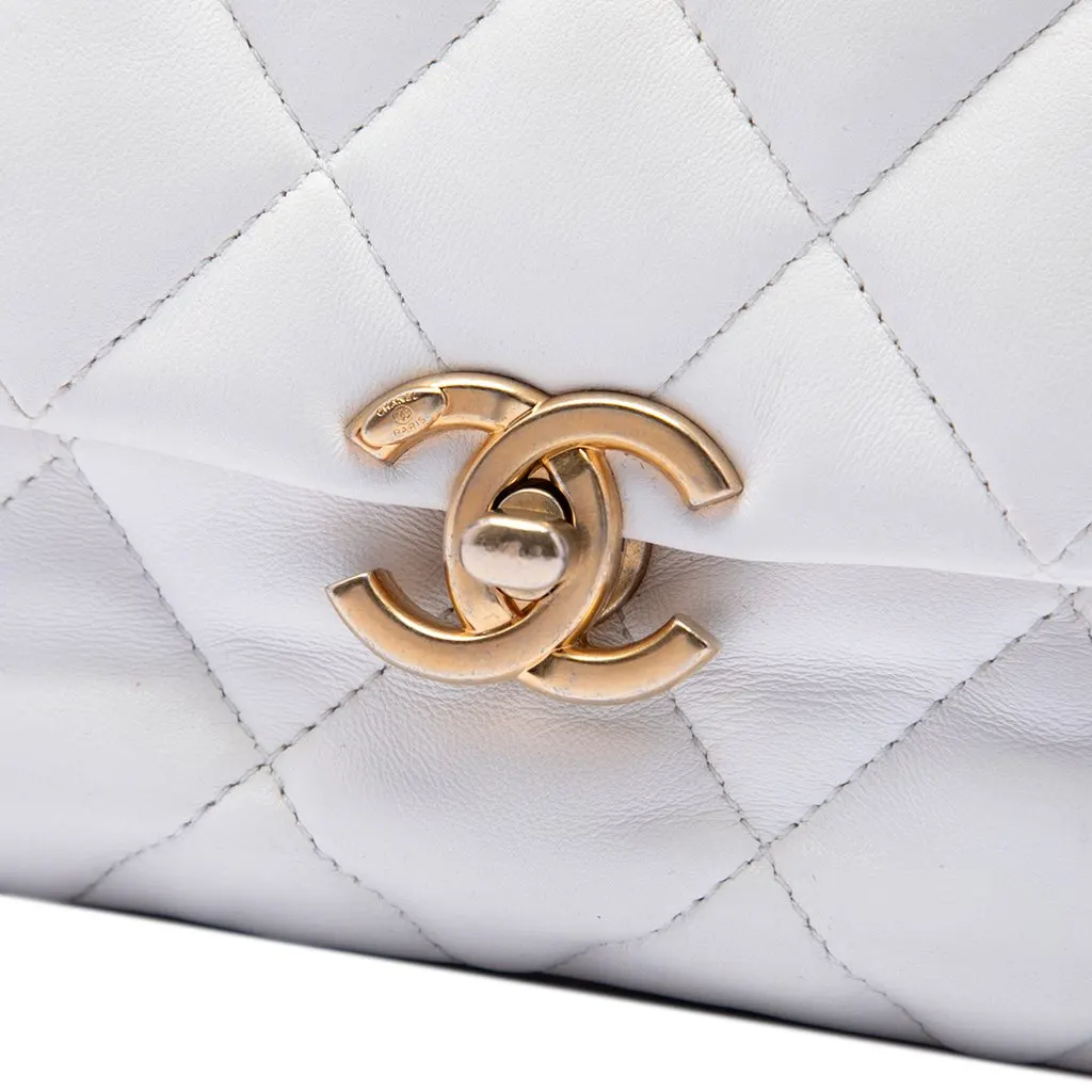 Chanel Mini Quilted Lambskin Lacquered Chain Flap White Leather Very good - Box View