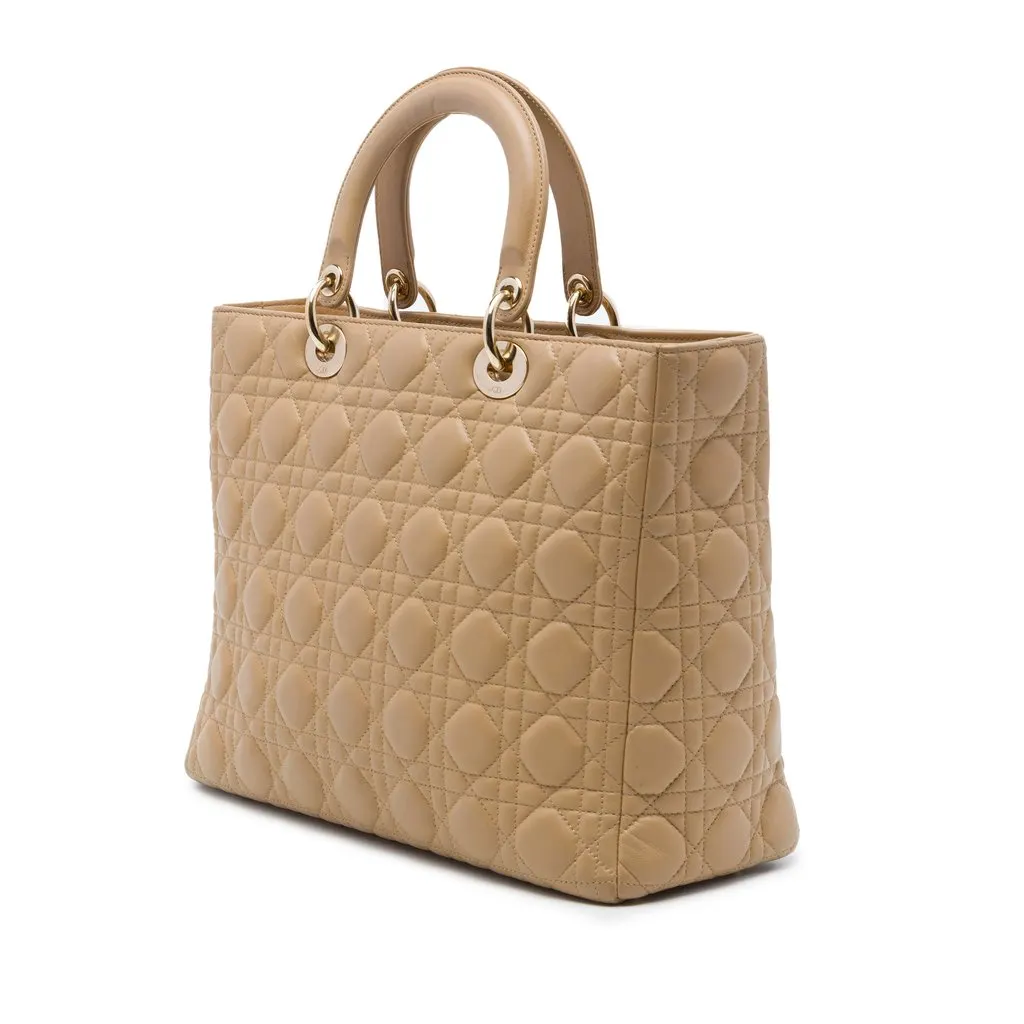 Dior Large Lambskin Cannage Lady Dior Beige Leather Very good - Back View