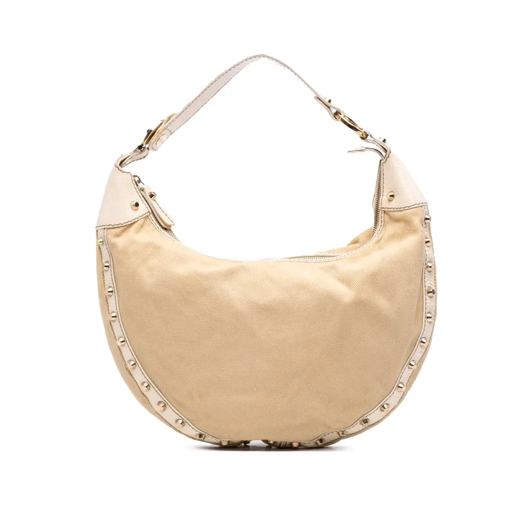Fendi Canvas Studded Hobo Beige Canvas Very good - Front View