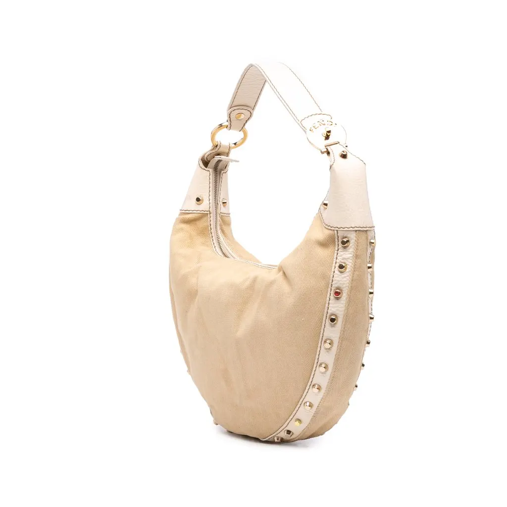 Fendi Canvas Studded Hobo Beige Canvas Very good - Back View