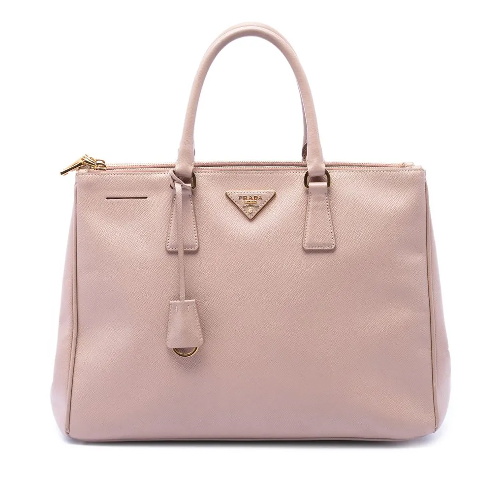 Prada Large Saffiano Lux Galleria Double Zip Satchel Brown Leather Very good - Front View