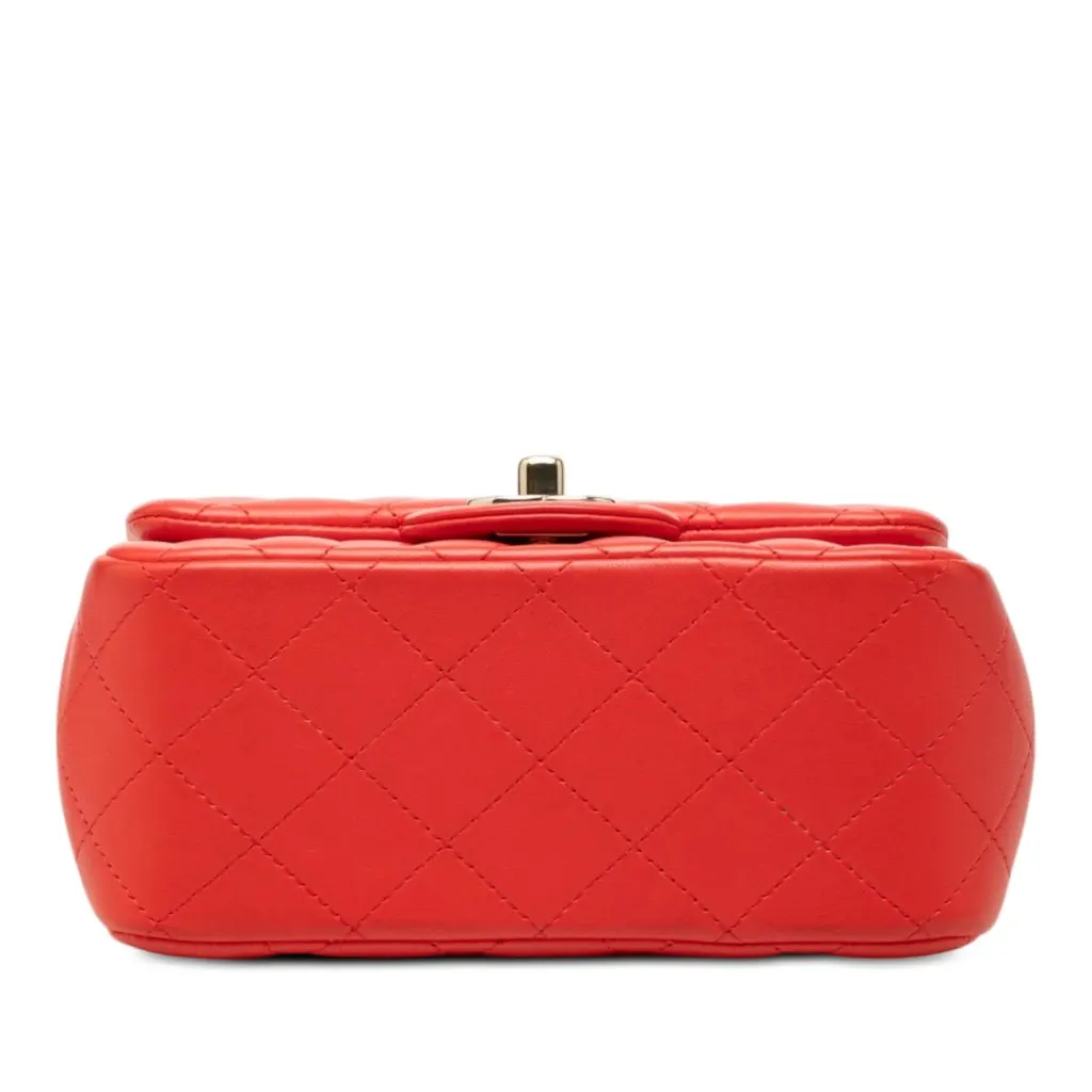 Chanel Mini Square Classic Lambskin Single Flap Orange Leather Good - Inside View