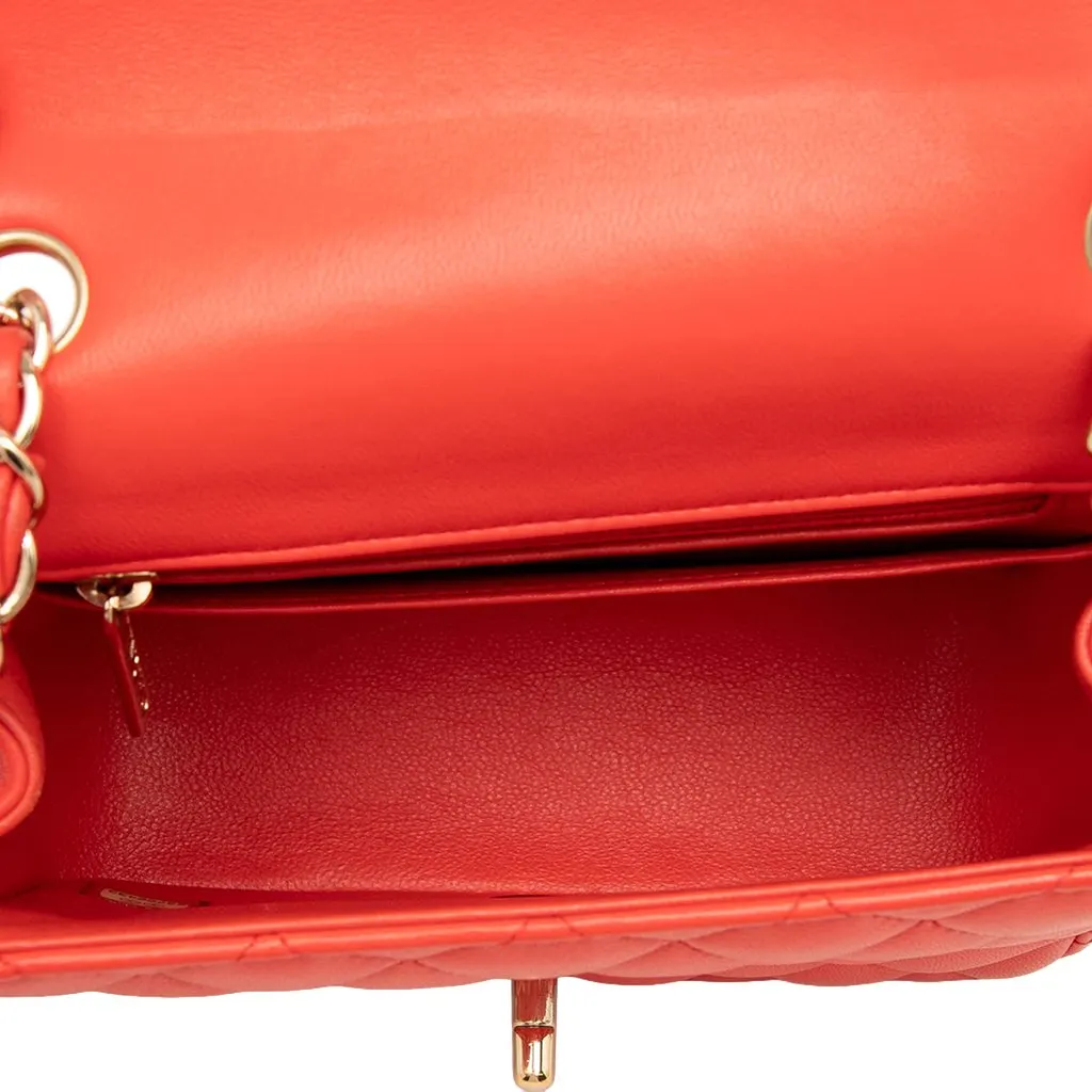 Chanel Mini Square Classic Lambskin Single Flap Orange Leather Good - Model View