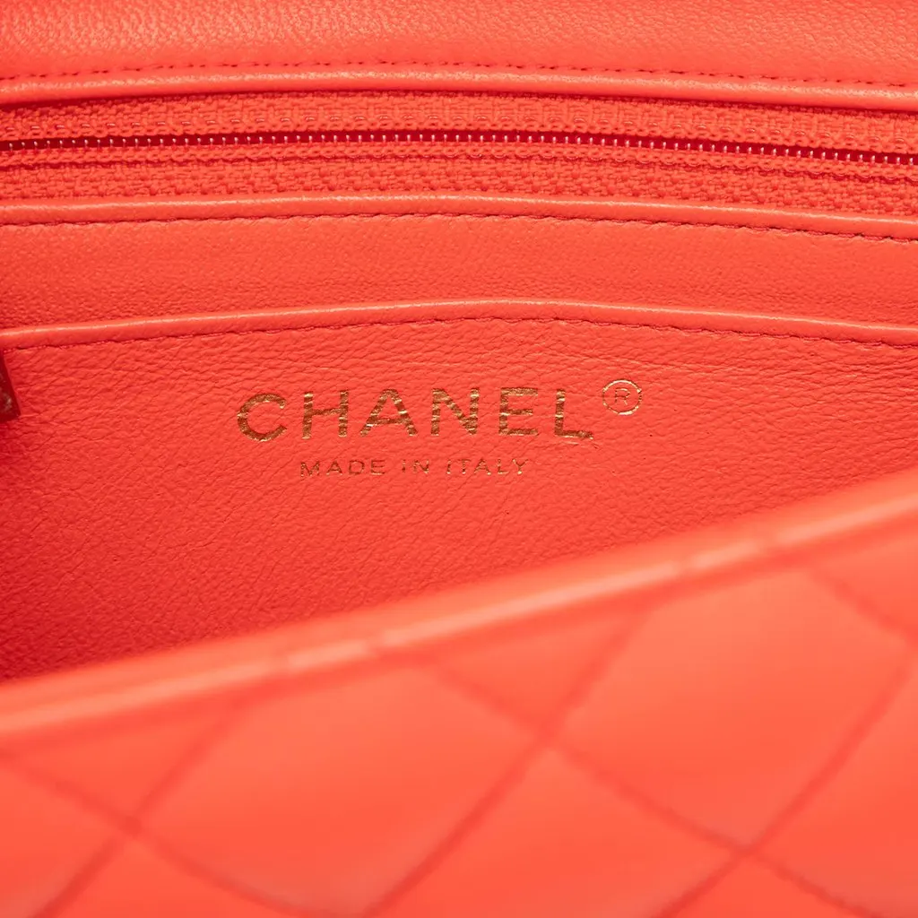 Chanel Mini Square Classic Lambskin Single Flap Orange Leather Good - Box View