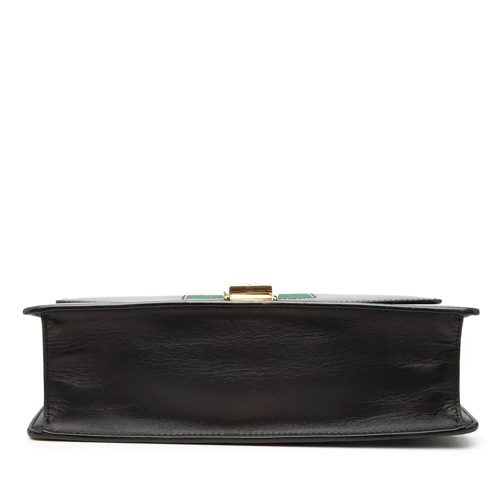 Gucci Small Calfskin Web Sylvie Satchel Black Leather Very good - Inside View