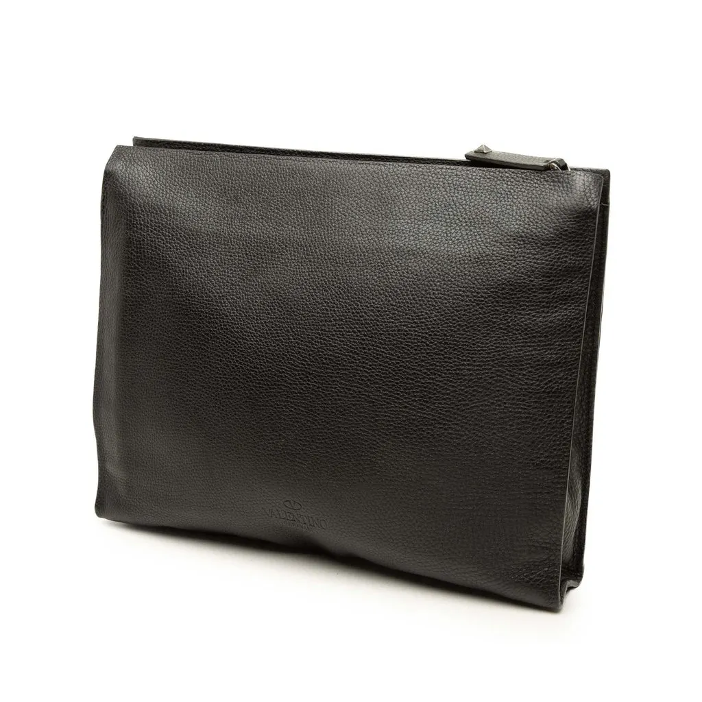 Valentino Grained Calfskin Rockstud Clutch Black Leather Very good - Back View