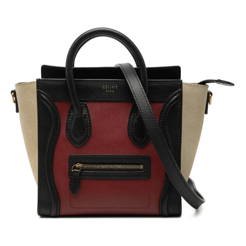 Celine Nano Tricolor Calfskin and Suede Luggage Tote Red Leather Very good - Front View