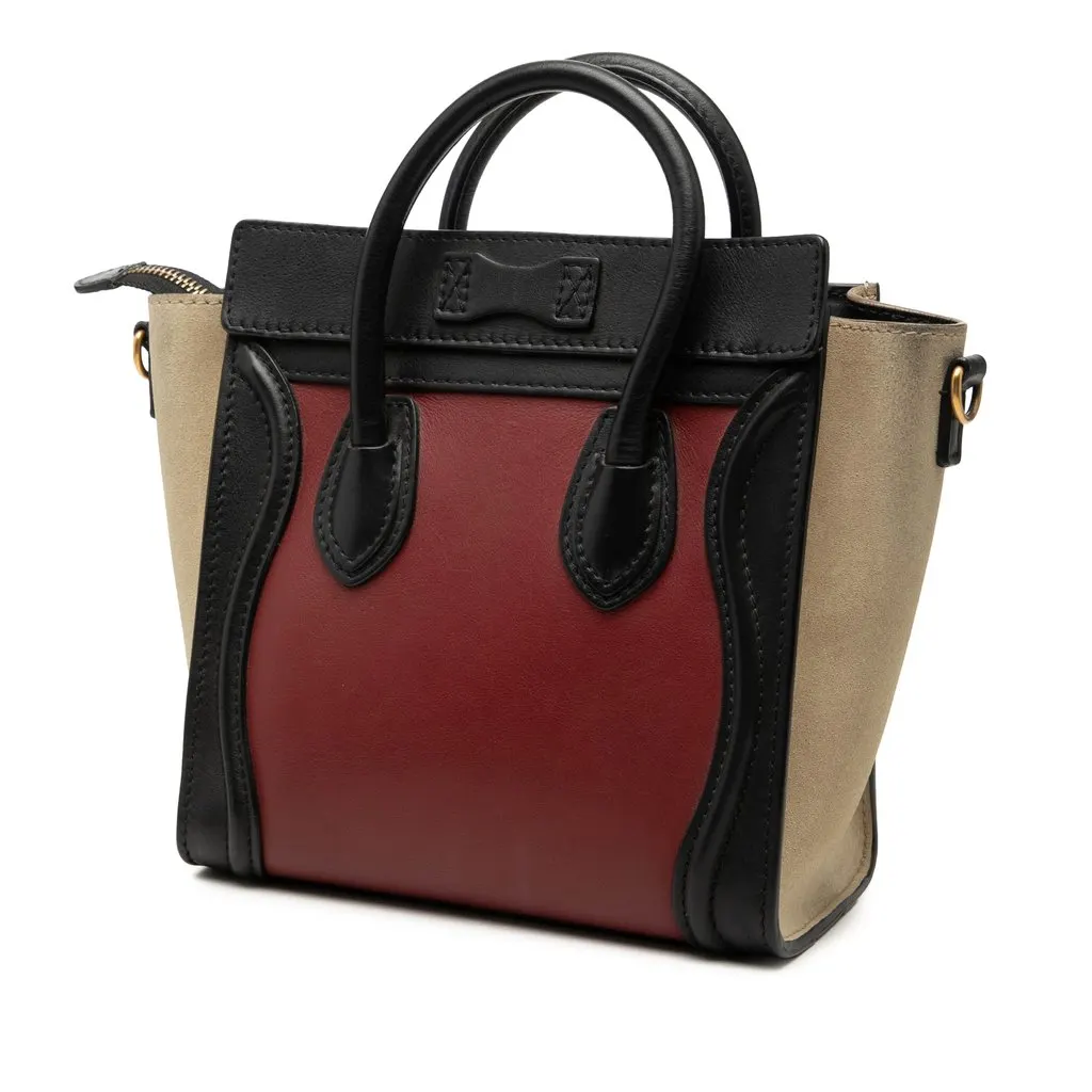Celine Nano Tricolor Calfskin and Suede Luggage Tote Red Leather Very good - Back View