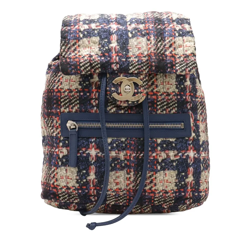 Chanel CC Nylon Tweed Printed Backpack Blue Very good - Front View