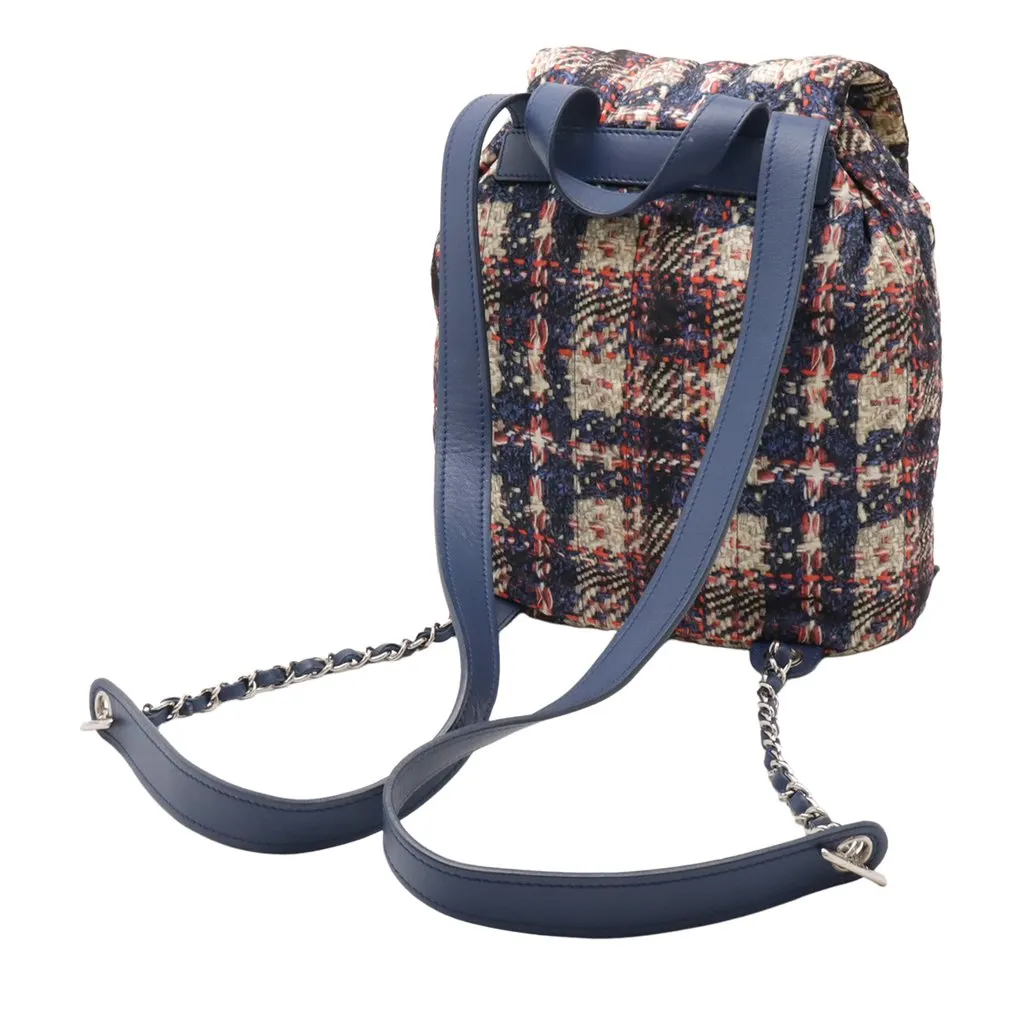 Chanel CC Nylon Tweed Printed Backpack Blue Very good - Back View