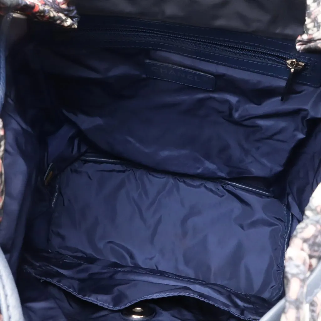 Chanel CC Nylon Tweed Printed Backpack Blue Very good - Inside View