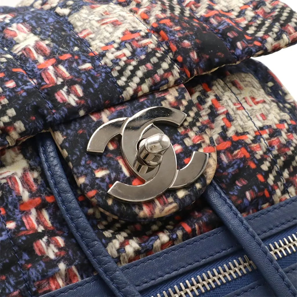 Chanel CC Nylon Tweed Printed Backpack Blue Very good - Box View